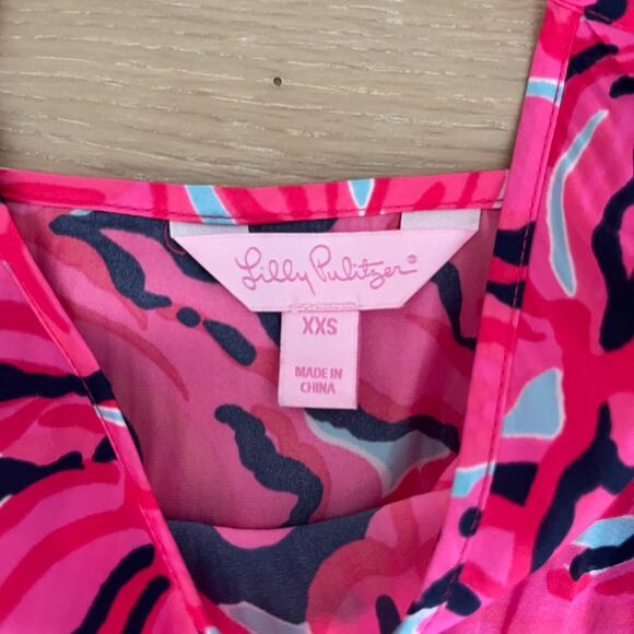 Lilly Pulitzer Deanna Hop Pink Tropical Floral Romper XXS - Picture 4 of 6